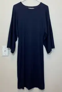 RALPH LAUREN Black Label Cashmere/Silk Wide-Sleeve Sweater Dress Navy Blue Med