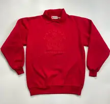 Vintage Giorgio Beverly Hills Sweatshirt Red Collar Top Embroidered Preppy 80s