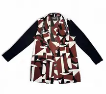 Chico’s Travelers Geometric Wrap Cardigan Faux Leather Trim Mahogany Women’s 1/M