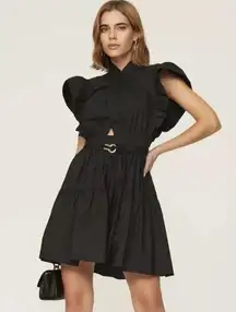 DEREK LAM 10 CROSBY Black Short Sleeves Finn Ruffle Belted Mini Dress size 6