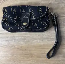 Dooney Bourke Signature DB Logo Wristlet Clutch Black Beige Canvas Leather Y2K