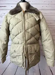 Comfy‎ Down Seattle Quilt MFG Co Puffer Jacket Small Tan Coat 50s Quilted USA