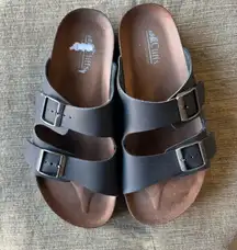 Brown with Black Straps Birkenstock-style Slides