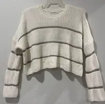 moon & madison Cream and Olive Striped Cropped Oversized Sweater Size L