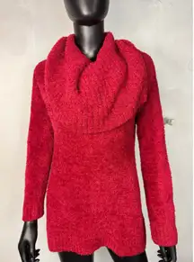 Cato Red Fuzzy Chenille Cowl Neck Long Sleeve Sweater‎ L