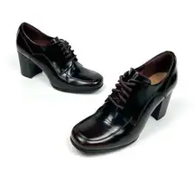 Clarks Artisan Kensett Darla Oxford Dress Shoes Burgundy Patent Leather Heel