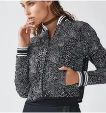 Fabletics Black Splatter Tia Mesh Varsity Preppy Athletic Bomber Jacket L