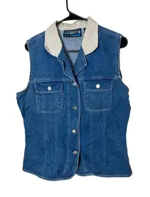 Vintage Shaver Lake Denim Vest with Collar Size M Blue Cotton‎ Sleeveless