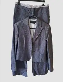 BCBG MAX AZRIA Denim Blue Linen Pantsuit Size Small Blazer Jacket Straight Pants
