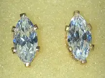 Gold Plated Sterling Silver L 925 Marquise Cut Dainty Stud Earrings