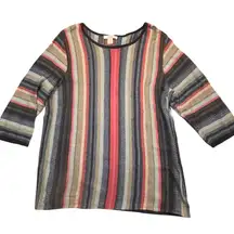 Cj Banks Womens 1X Colorful Stripe Knit Top 3/4 Sleeve Boho Casual