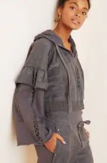 Free People Movement Heartbeat Hoodie XS Boho Crochet Lace Bell Sleeve Top