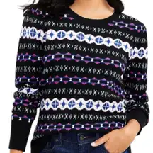LOFT Black Long‎ Sleeve Fair Isle Print Crew Neck Pullover Sweater Size XXL Cozy