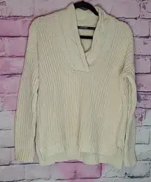 LAUREN RALPH LAUREN CREAM THICK CABLE KNIT V NECK 100% COTTON SWEATER SMALL