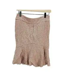 H&M Womens Peplum Flare Skirt Orange White Houndstooth Plaid Size 6 Knee Length