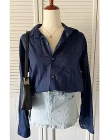 Van Heusen Navy Blue Button Down Long Sleeve Shirt