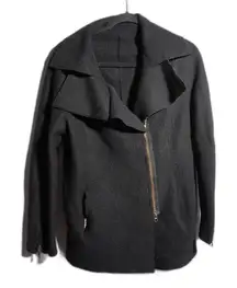 Peruvian Alpaca Boiled‎ Wool Black Jacket Coat Asymmetric Zip Womens M Lagenlook