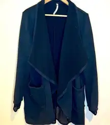 Fablectics Black Women's Open Front Jacket long cardigan mesh detail size large