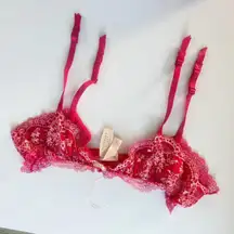 NWT Victoria's Secret VERY SEXY? Garter Belt M/L Red Ruby Rhinestone Lacey Y2K