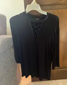 Vente Lace Up Black Blouse