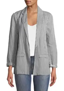 Cupcakes & Cashmere Striped Blazer Jacket Women's Size M Lightweight Linen Blend