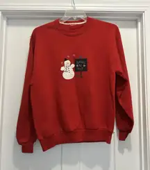 Vintage Womens XL Winter Quilted Snowman Holiday Red Sweatshirt Granny Cozy