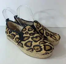 Carrin Leather Leopard Calf Espadrille Platform Shoes Size 8M