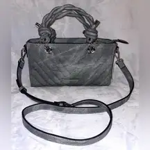 Aldo NWT Grey Quilted Washed Denim Satchel Crossbody Double Handles Faux Leather