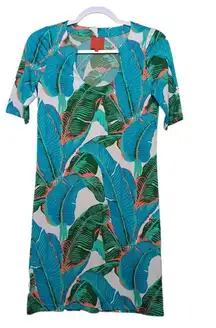 Tracy Negoshian Tropical Palm Dress U Neck Resort Travel Wear Size XS