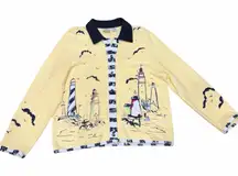 ⛵️Vintage Sportelle Lighthouse Print Cardigan |Yellow Coastal Sweater | L 🌅