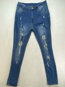 KUNMI Distressed Ripped Skinny‎ Jeans Juniors Denim Casual Blue Large 29x29