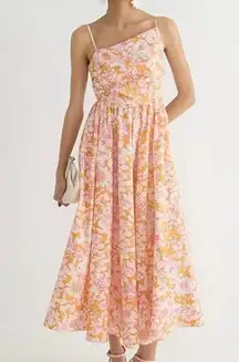 Collection Side-Cutout Midi Dress in Orange Floral Cotton Poplin Size 16