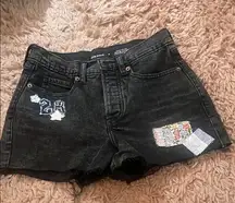 Old Navy Black Jean Shorts with Distressed Hem and Patchwork