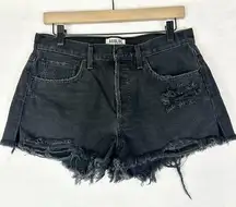 Agolde Parker Cutoff Shorts Size 27 Button Fly Distressed High Rise Black