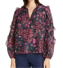 Ulla Johnson rana blouse in style midnight Ruffled women’s size 6 long sleeve