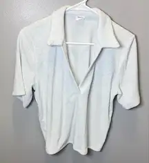 Aritzia Wilfred Free NEW Light‎ Blue Short Sleeve Terry Cloth Shirt Size Small