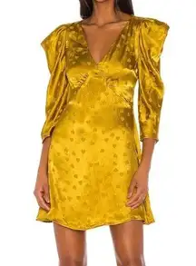 LPA Revolve Jude Mini Dress In Golden Hearts Puff Sleeve Size M