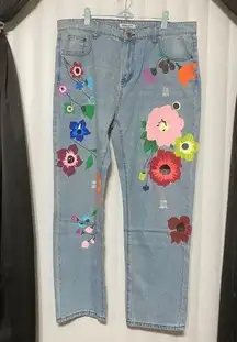 Miss Look denim embroidered flowers on jeans