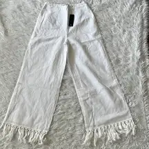 LULUS Women’s Blissfully Boho Ivory Tasseled Wide-Leg Pants size Small