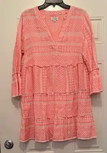 Mud Pie Coral Patterned Long Sleeve Dress