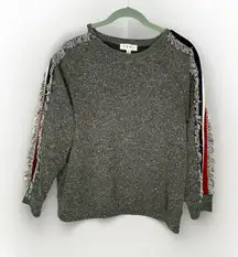THML Sz M Gray Fringe Racing Stripes Sweater