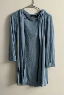 Tahari Womans Hooded Cardigan Sweater Small 100%‎ Linen Long Line Open Front