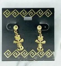 Gold Tone Totem Post Stud Pierced Pair Earrings