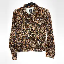 Tripp NYC  Jean Jacket Women's Size XS Leopard Print Button Front