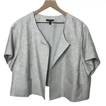 Eileen Fisher Silk‎ Blend Short Sleeve Open Front Cropped Jacket Blazer Career