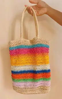 Raffia boho bohemian basket wicker straw neutral rainbow shoulder tote bag purse