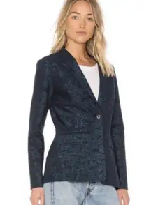 J Brand Layla Blazer Jacket Womens Small Navy Floral Jacquard Metallic Holiday