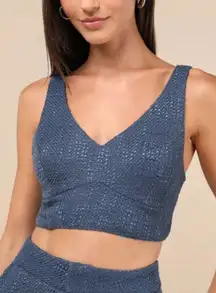 NWT Lulus Navy Blue Tweed Cropped Tank Top