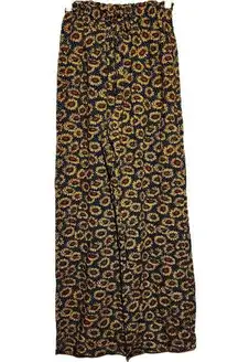 VTG Rebellious Wide Leg Pants Sunflower Pattern Made in USA Elastic Waist Black