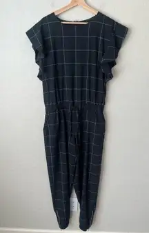 Albion Ruffle sleeve Short Sleeve Jumpsuit Black White Windowpane XL